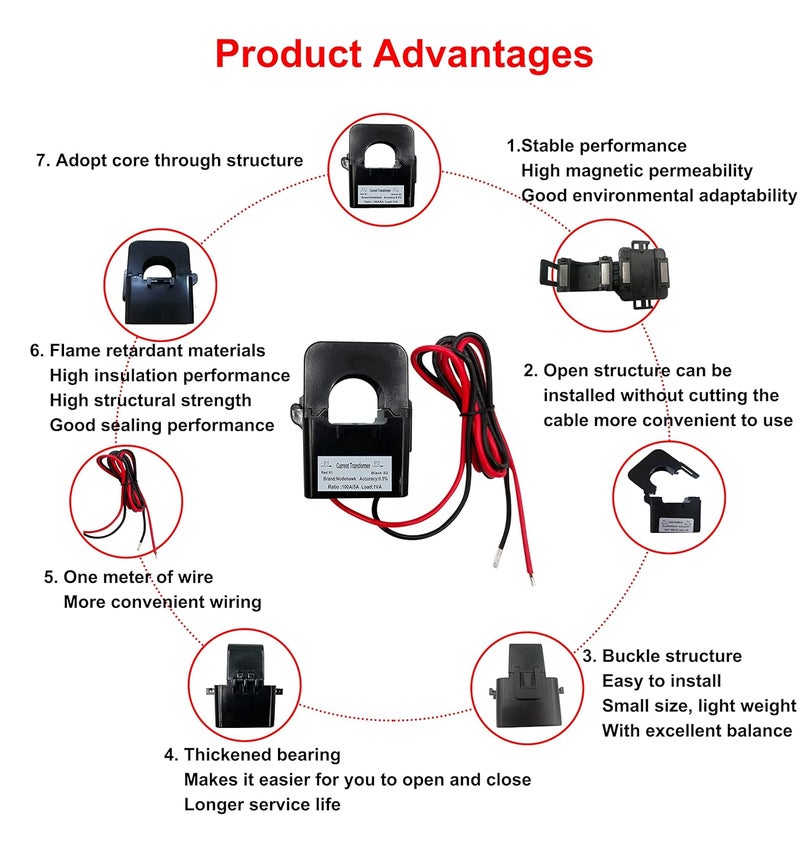 nodehawk AC Current Sensor Transformer, Core Current Transformer Coil Sensor for 300A Amp Energy Meter - Image 5
